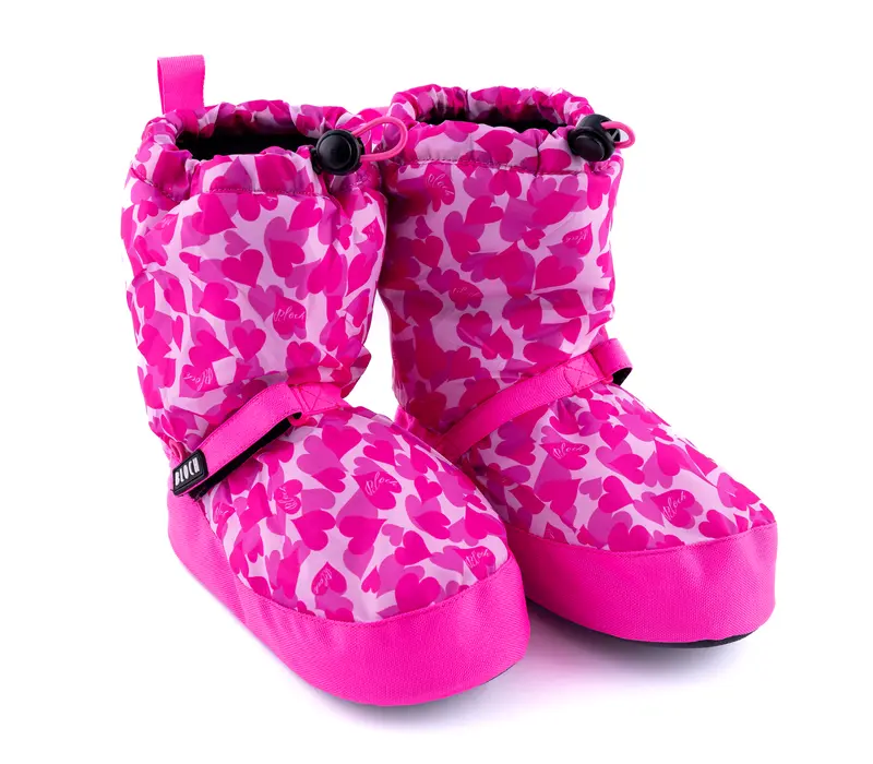 Bloch Booties, mintás melegítő cipő gyerekeknek - rózsaszín szívek Bloch