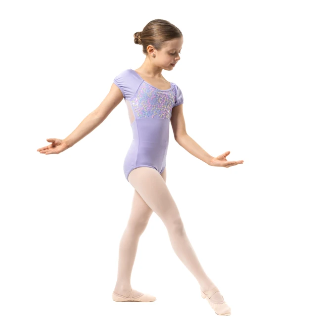 Capezio Lotus leotard, rövid ujjú dressz lányoknak Capezio Lotus leotard, rövid ujjú dressz lányoknak - Levendulalila