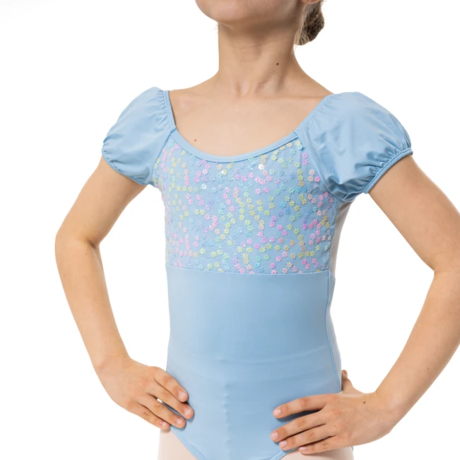 Capezio Lotus leotard, rövid ujjú dressz lányoknak - Világoskék Capezio