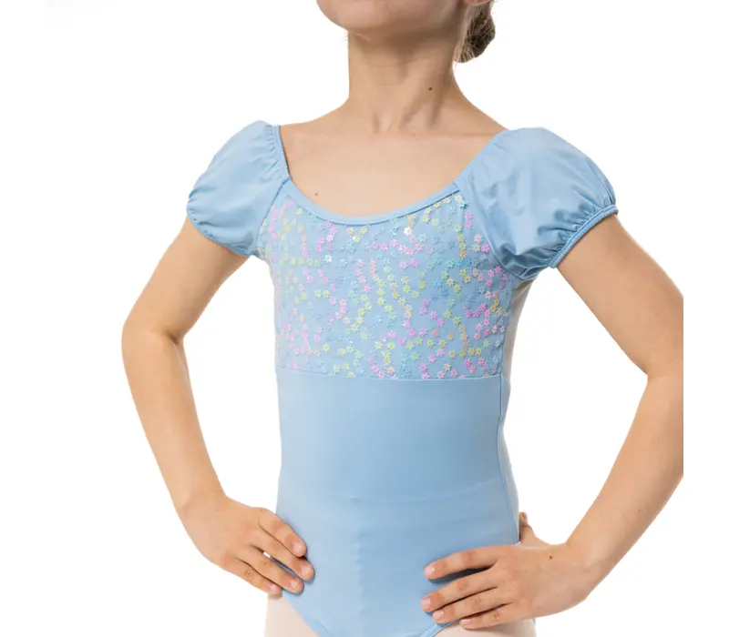 Capezio Lotus leotard, rövid ujjú dressz lányoknak - Világoskék Capezio
