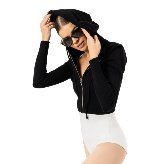 Bloch Cropped Knit Full Zip Hoodie, női kapucnis pulóver