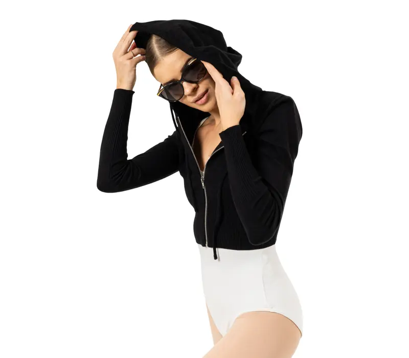 Bloch Cropped Knit Full Zip Hoodie, női kapucnis pulóver - Fekete Bloch Cropped Knit Full Zip Hoodie, női kapucnis pulóver - Fekete