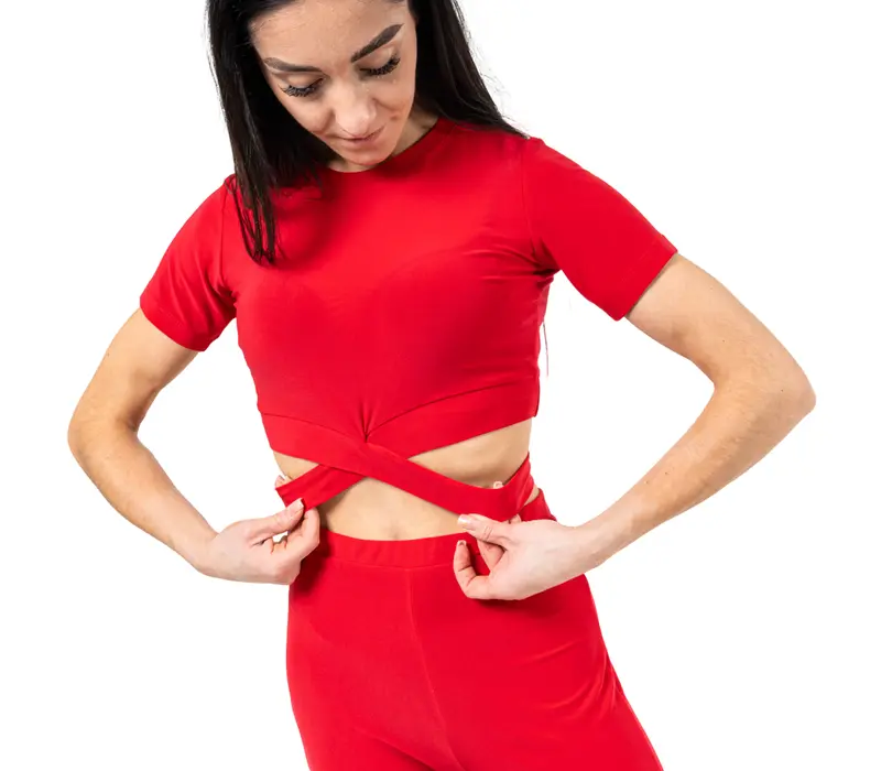 FSD Beny, női rövid ujjú, kötős top - Piros
